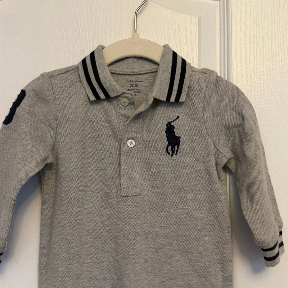 Ralph Lauren Grey and Navy Polo One-Piece Romper